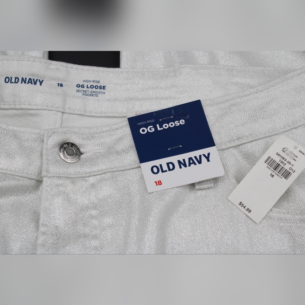 Old Navy Women’s Size 18 High-Rise OG Loose Glitter Jeans – White - Picture 5 of 8